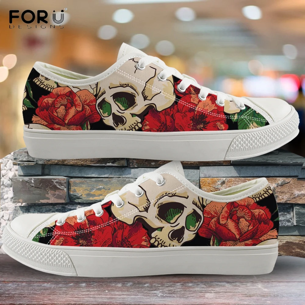 FORUDESIGNS/Женская обувь с 3D принтом черепа и розы; женская обувь с цветочным узором; сезон весна-осень; женские вулканизированные кроссовки - Цвет: HMF305Z39