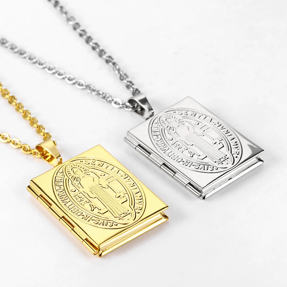 RIR золото из нержавеющей стали квадратный святой Бенедикт ожерелье с медальоном