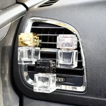 

100pcs/lot 6ML Square Thick Glass Bottle Empty Transparent Car Perfume Bottle Car Vents Glass Packaging Bottle Gold Black Silver