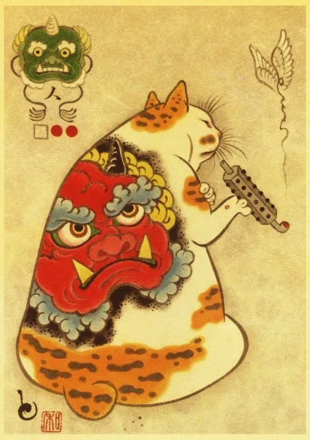 Vintage-Japanese-samurai-cat-tattoo-cat-retro-posters-kraft-wall-paper-High-Quality-Painting-For-Home.jpg_640x640 (6)