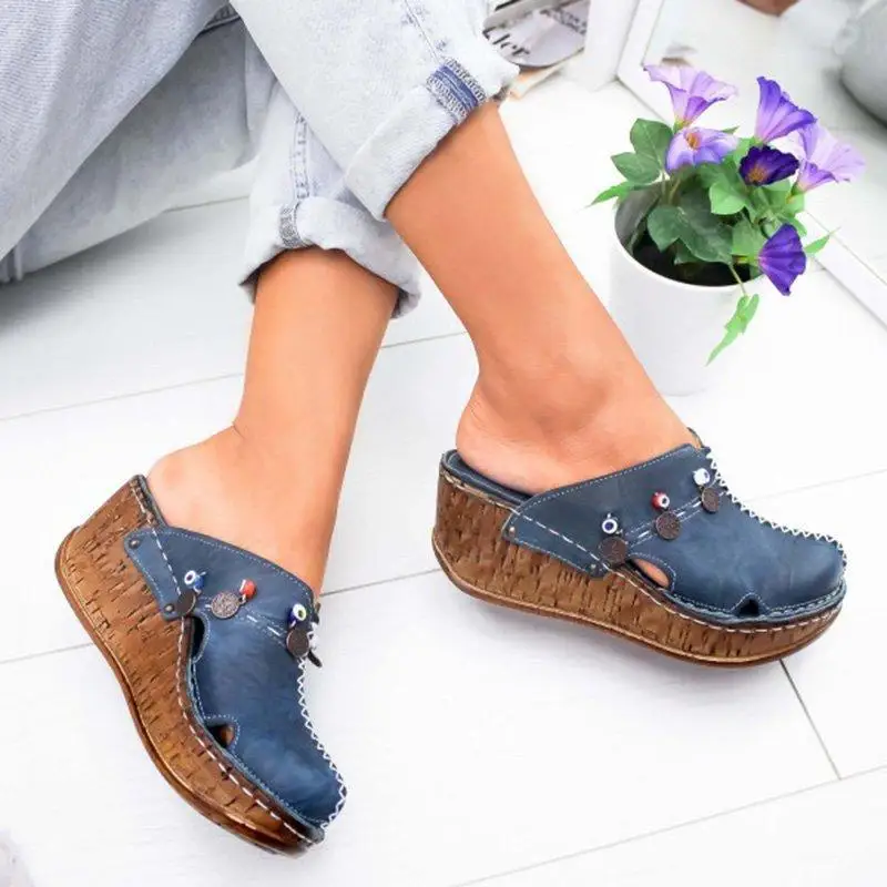 Puimentiua Women Sandals Summer Platform High Heel Sewing Retro Toeless Sandalia