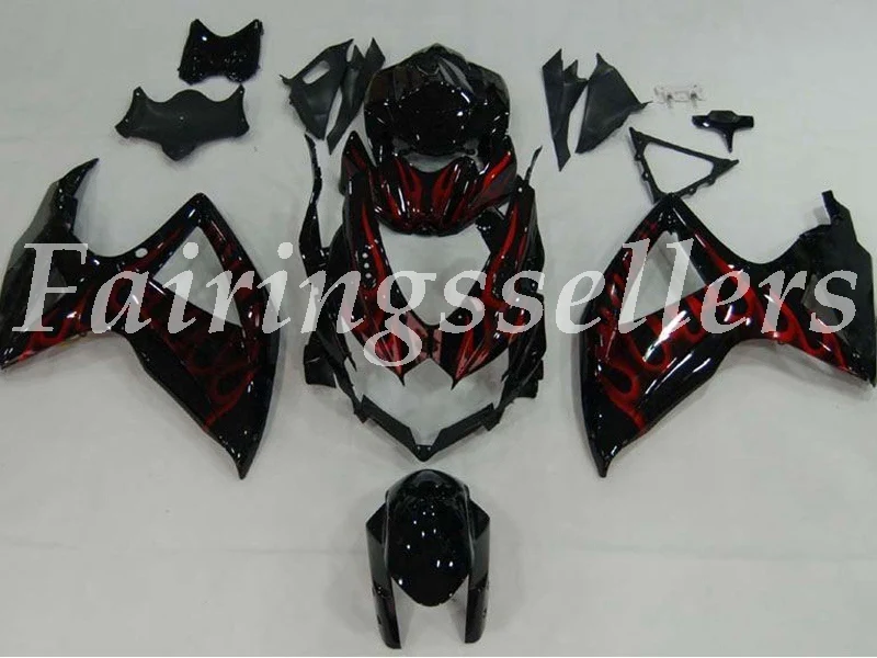 Black Red Flame Литье под давлением ABS мотоцикл обтекатели комплект подходит для Suzuki GSXR 600-750 K8 2008 2009 2010 08 09 10 Обтекатели Черный Красный - Цвет: Black Red Flame