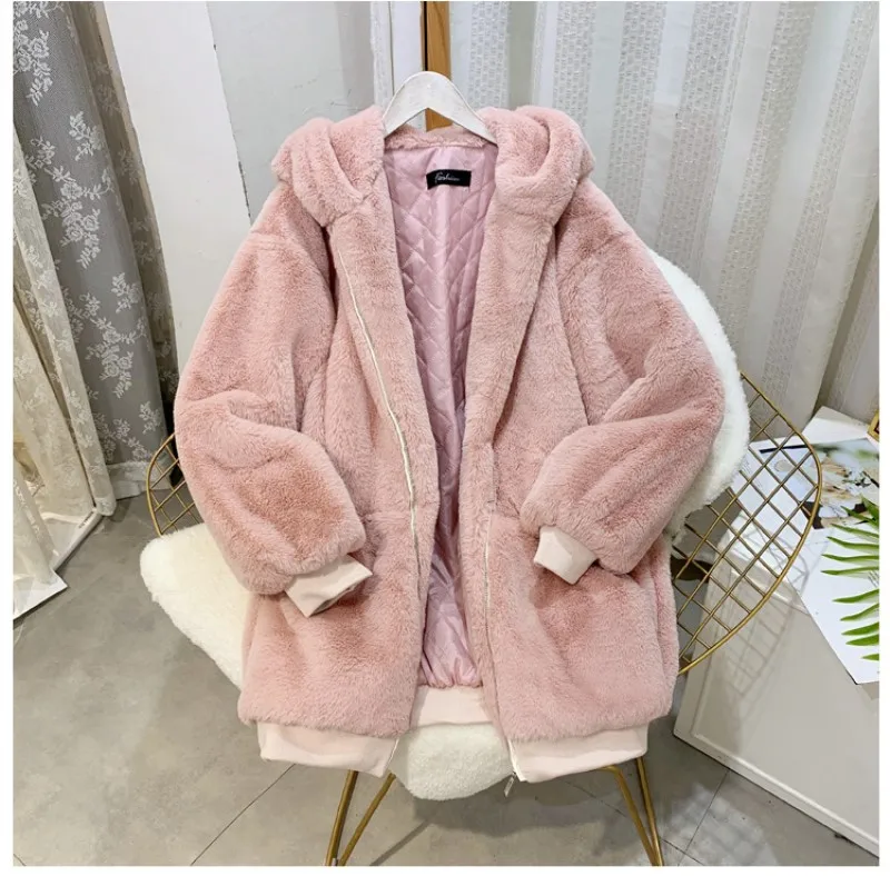 MONMOIRA однотонные с капюшоном негабаритных толстых пальто с искусственным мехом на молнии женская верхняя одежда теплые зимние меховые пальто и куртки женские cwf0211-5