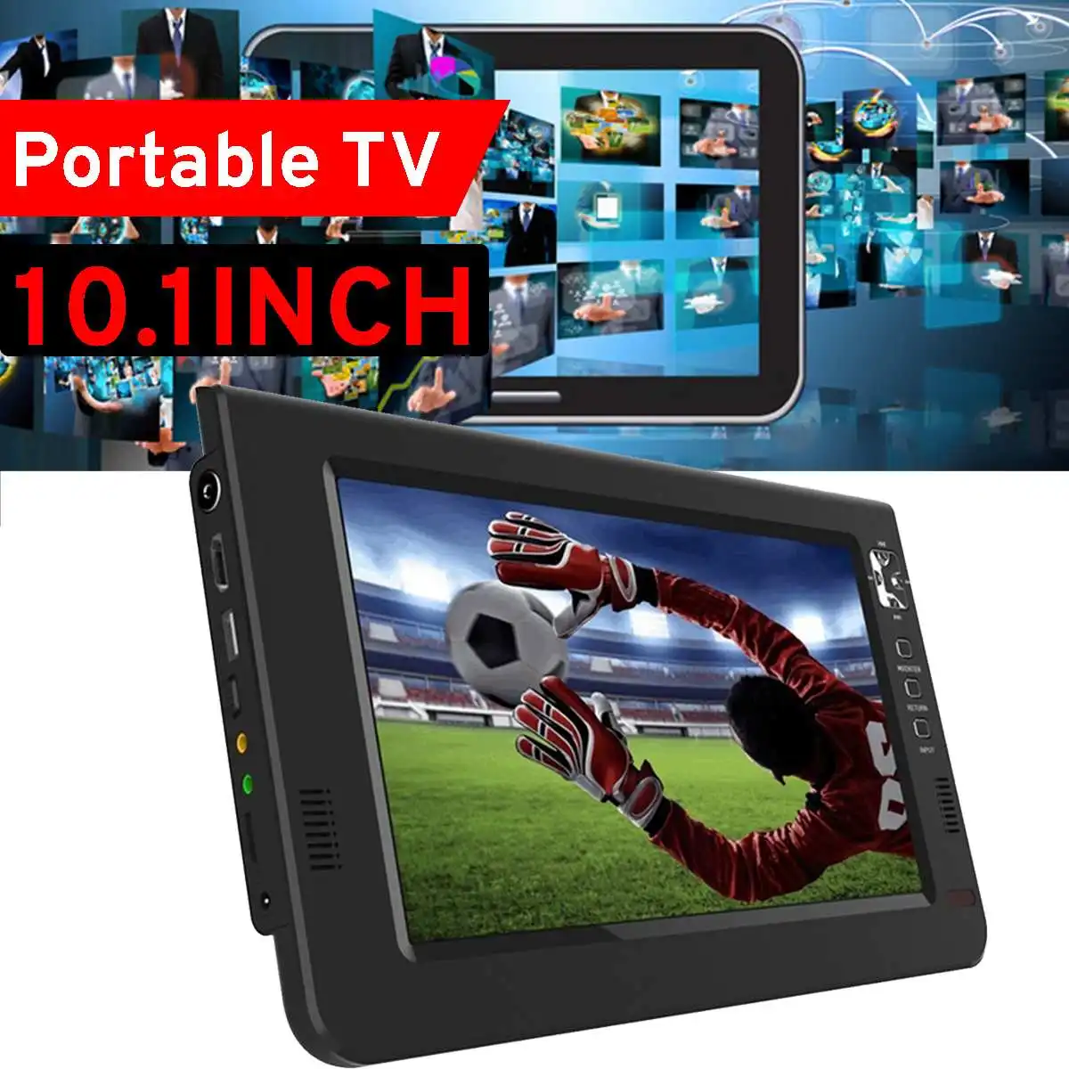 

12V 18W 10.1 Inch Portable Digital Analog Mini TV DVB-T / DVB-T2 TFT LED 1080P HD Car TV Support TF Card USB Audio Eu Plug