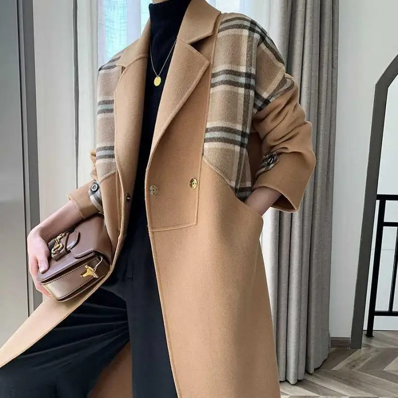 

Double-sided woolen coat women's high-end 2020 new autumn and winter Korean H-shaped Hepburn style woolen mid-length coat