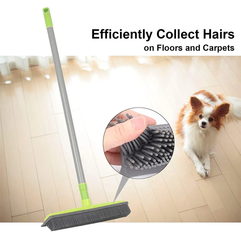 Adjustable Rubber Pet Hair Removal Broom Brush Dust Scraper Carpet Sweeper Wash 