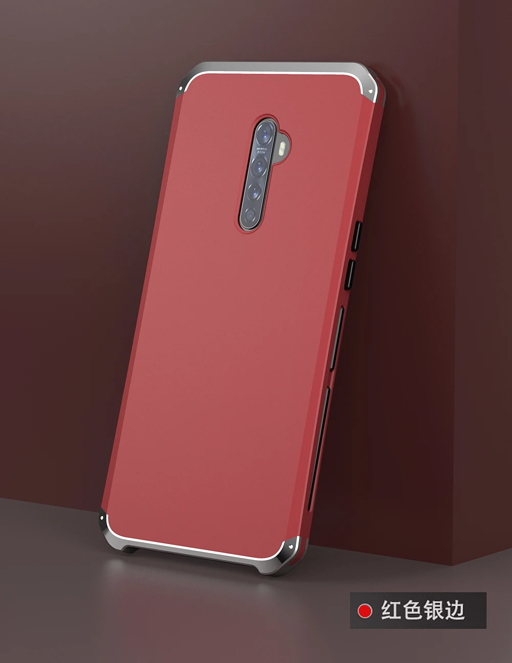Red Silver Side Текстурированный противоударный металлический каркас Пластиковая Задняя пластина для OPPO Reno2 алюминиевый сплав бампер чехол для OPPO Reno 2 Чехол с подарком - Цвет: Red Silver Side