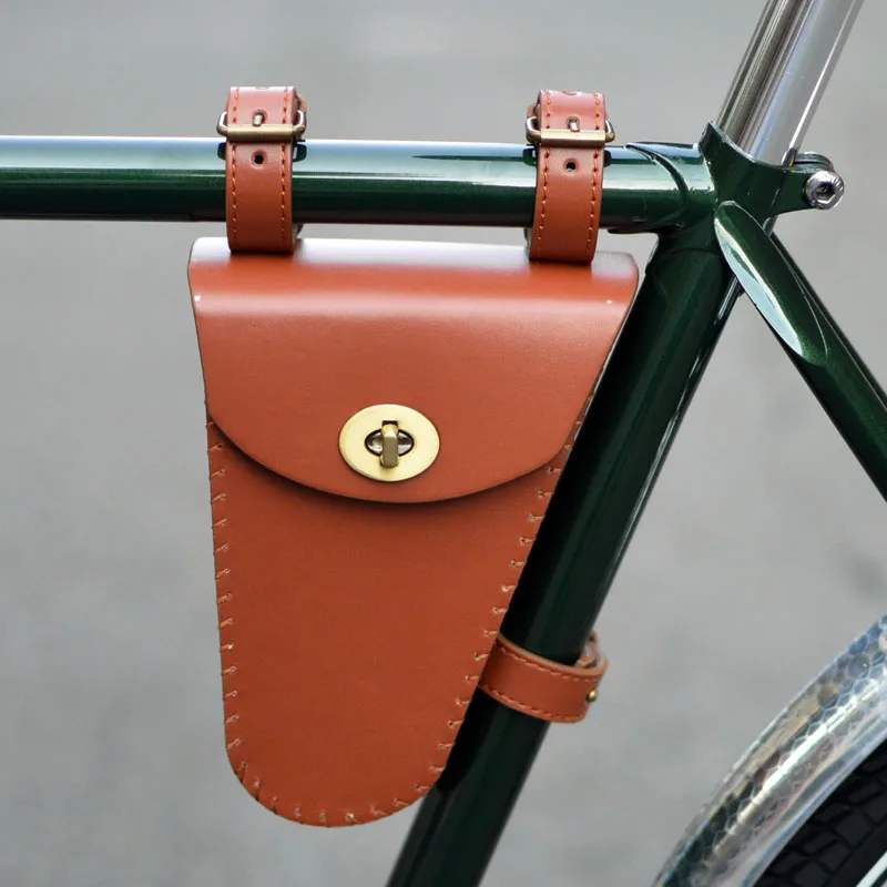 Retro Bicycle Frame Bag Leather Triangle Beam Packet Mobile