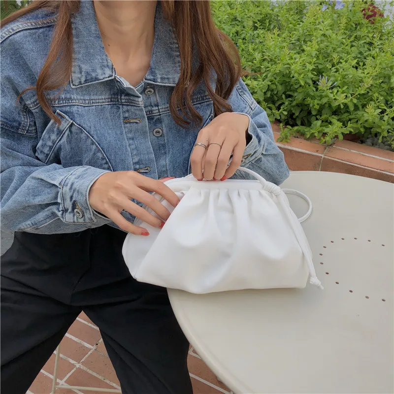 Soft Cloud PU Leather Women Handbag New Dumpling Crossbody Bag Shell Light Weight Shoulder Messenger Bag Folds Clutch Bag