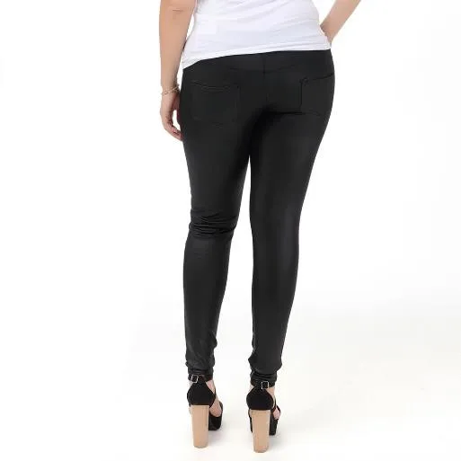 Capri Women Pants Winter warm women faux leather pants& capris Sexy elastic high waist stretch Black PU Trousers M867