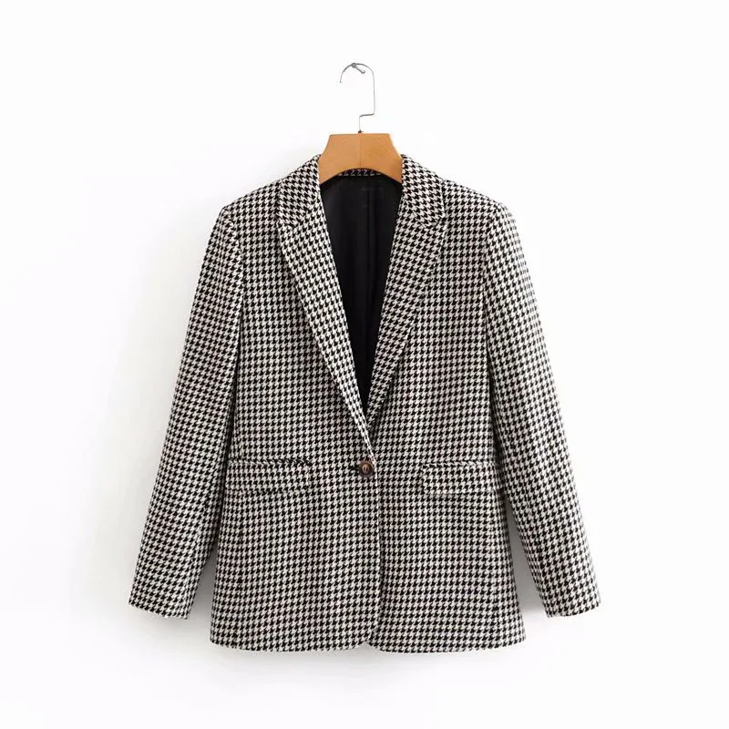 

F6129-Western Style WOMEN'S Dress 2019 Spring And Autumn New Style One-Button Retro Thousands of Birds Suit Jacket Women's