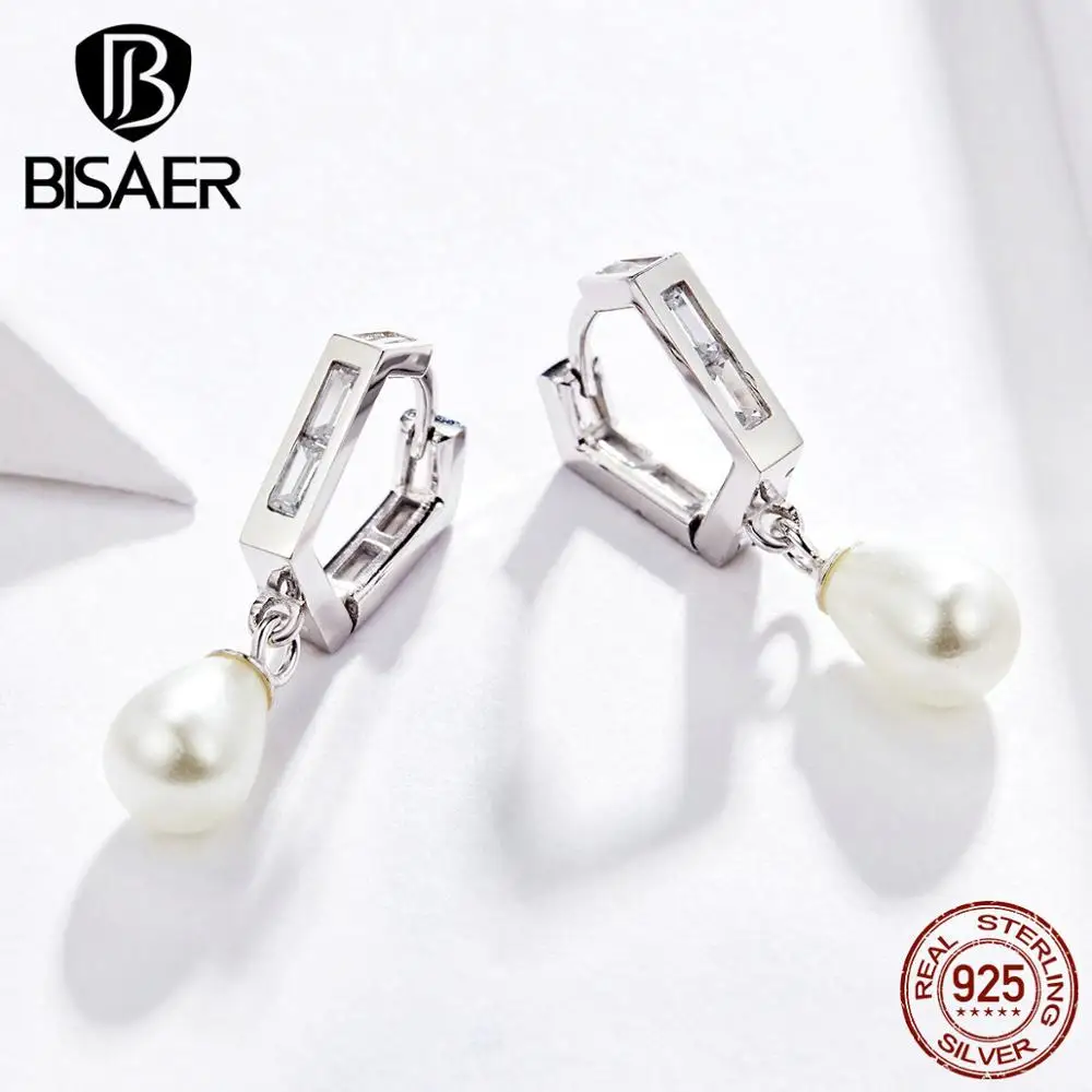 Bisaer, роскошные серьги с пресноводным жемчугом, 925 пробы, серебряные, эксклюзивные серьги-капли для любви, модные ювелирные изделия, brincos bijoux HVE083