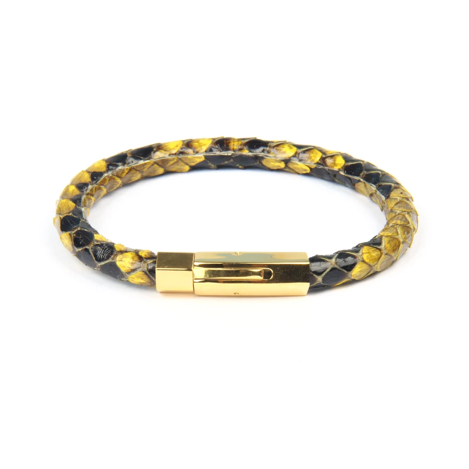 Ailatu New Luxury 6mm Genuine Python Snake Skin Leather Buckle Bracelets Stainless Steel Jewelry