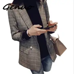 Новая Куртка Harajuku укороченная Корейская уличная твидовая Вельветовая плюс размер легкое длинное пальто-подходит темперамент клетчатая