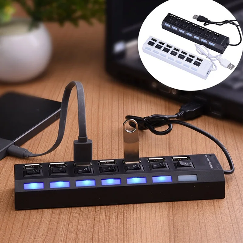 Мульти 7 портов высокоскоростной USB 2,0 480 Мбит/с USB зарядное устройство концентратор портативный зарядный разветвитель ПК с ноутбуком для компьютера переключатель USB S7C5