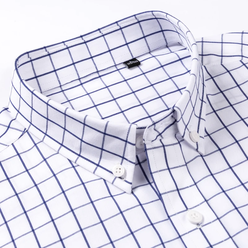 Men's Standard-Fit Short Sleeve Plaid Checked Shirts Patch Chest Pocket Summer Casual Thin Soft Pure Cotton Button-down Shirt 2