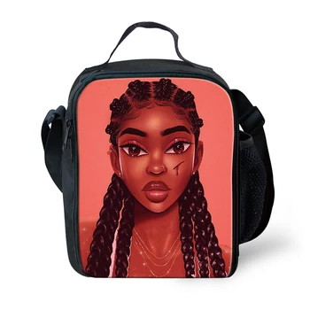 

Black Queen African Prints Girls Lunch Box For Kids Portable Outdoor Travel Picnic Pouch Personalized Toddler Lunch Tote Kit