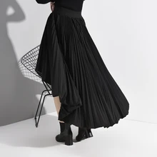 Высокая эластичная талия черная сзади длинная Плиссированная темперамент Половина тела юбка женская мода волна новая весна осень
