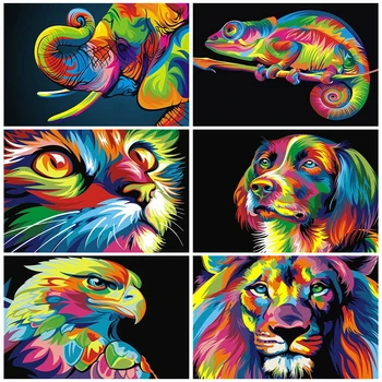 

HUACAN Oil Painting By Numbers Cat Animals HandPainted Kits Drawing Canvas Pictures Tiger Home Decoration DIY Gift