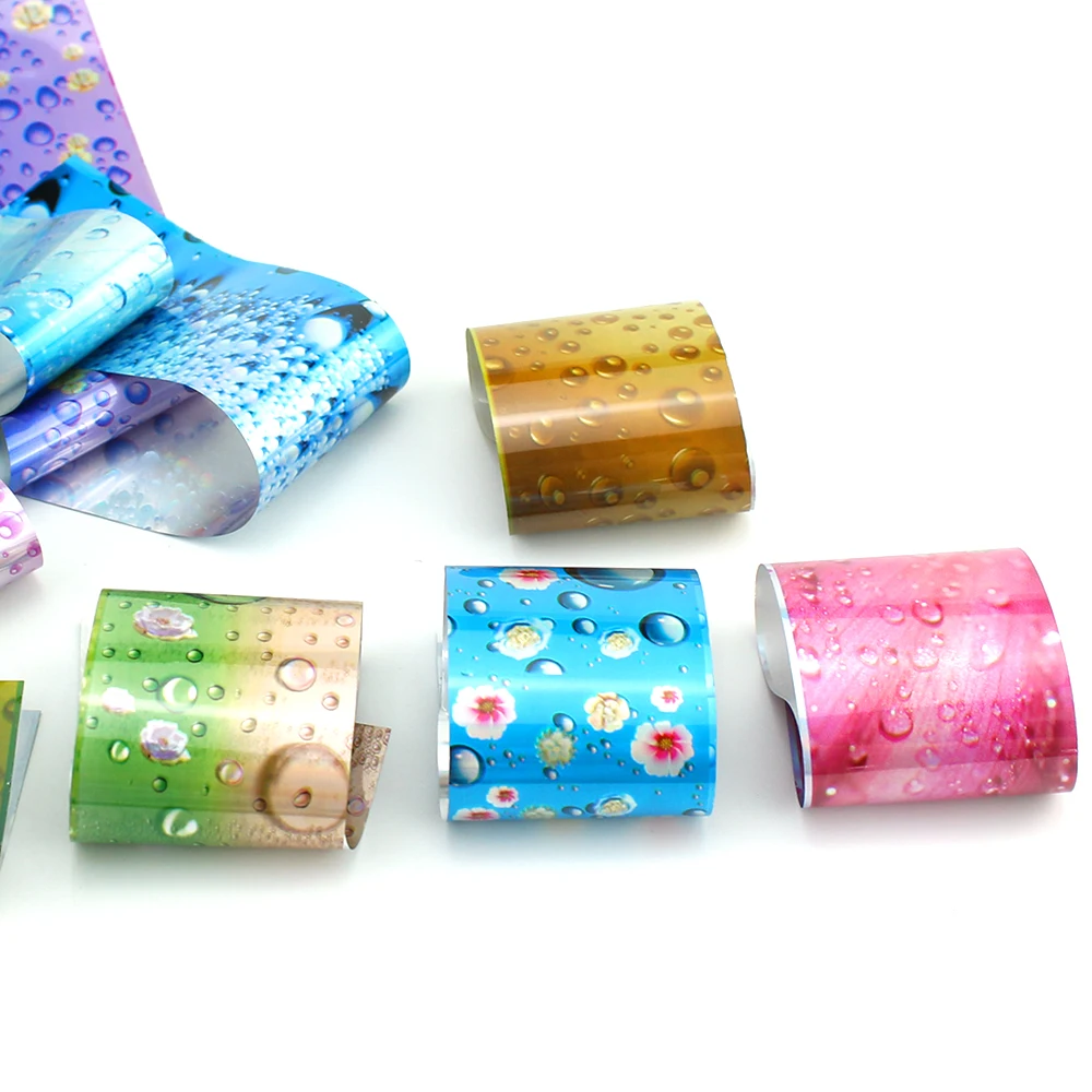 16pcs Nail Transfer Foils Sliders Decals For Nails Laser Rainbow Water Drops Stickers Sky Paper Nail Art Manicure Decoration