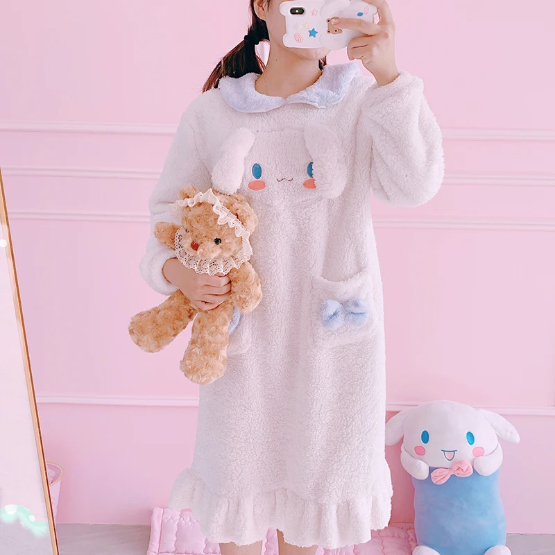 My Melody Cinnamoroll пудинг собака Плюшевые Аниме пижамы наборы с длинным рукавом теплая зимняя домашняя женская ночная одежда - Цвет: Cinnamoroll