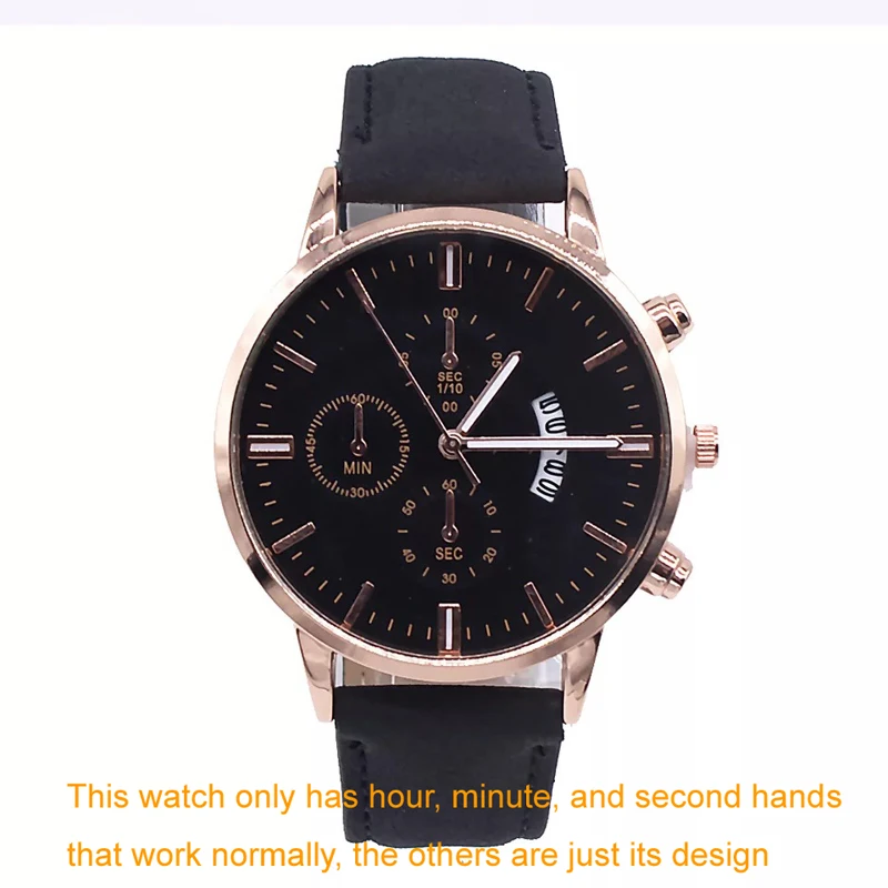 Men Watch Bracelet Set Fashion Sport Wrist Watch Alloy Case Leather Band Watch Quartz Business Wristwatch calendar Clock Gift - Image 6