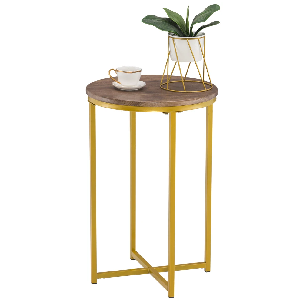 

[40.5 x 40.5 x 61]cm Simple Cross Foot Single Layer Wood Grain Round Edge Several 40.5 Round Gold