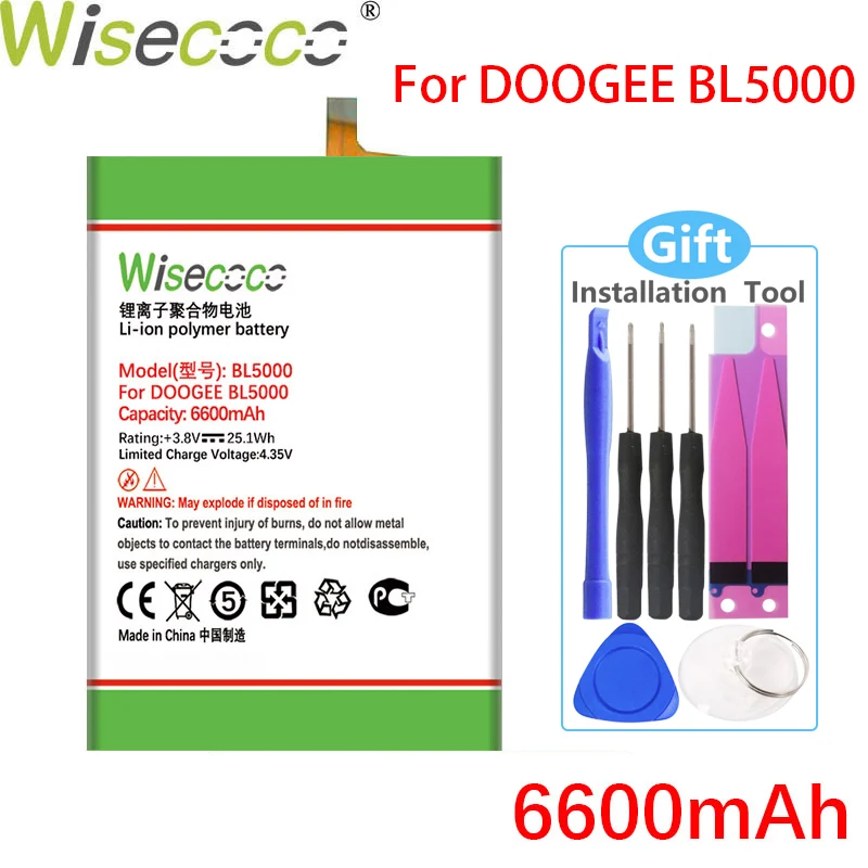 WISECOCO 6600 мАч BL 5000 Батарея Для Doogee BL5000 мобильный телефон в наличии Высокое качество
