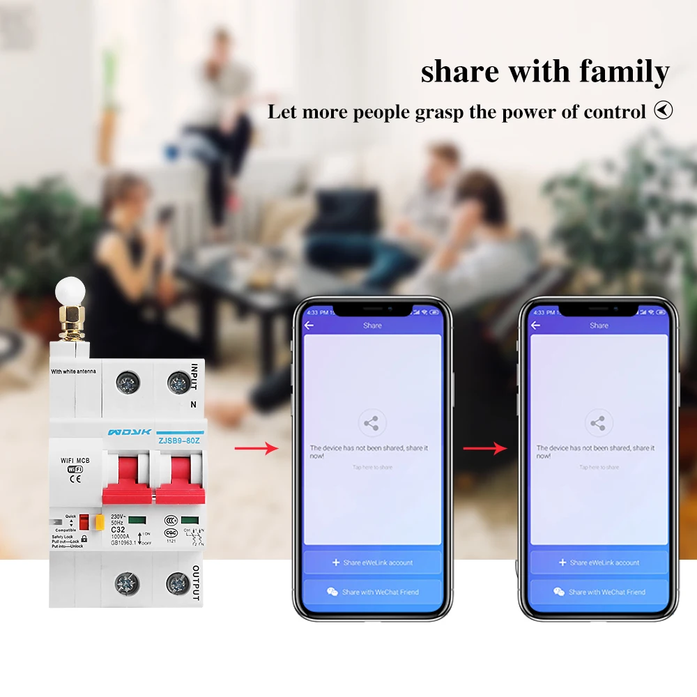 KKmoon Interruttore Automatico Intelligente WiFi 2P Circuit Breaker con Funzione di Monitoraggio Energetico//Contatore Compatibile con Alexa//Google Home eWeLink APP 63A 220V