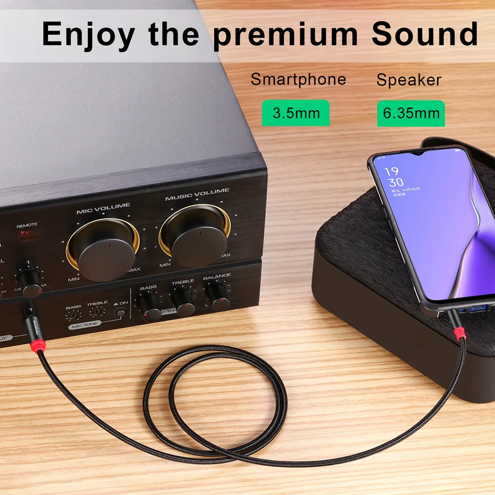 Premium SHULIANCABLE Stereo Audio Cable, 3.5mm to 6.35mm Male TRS Adapter