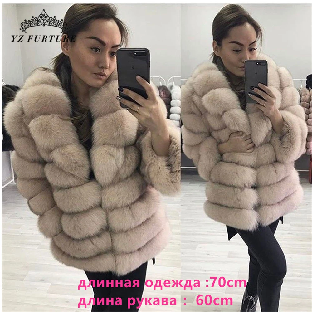 Натуральный Лисий мех пальто куртки с отложным меховым воротником 60 см Длинная женская зимняя куртка с отделкой из меха женская шуба