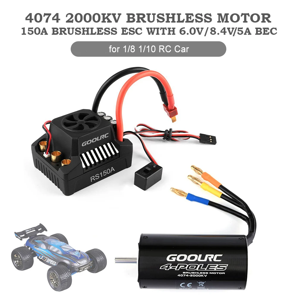 

GoolRC 4074 2000KV Brushless Motor and 150A Brushless Splash-Proof Electronic Speed Controller ESC for 1/8 1/10 RC Off-road Car