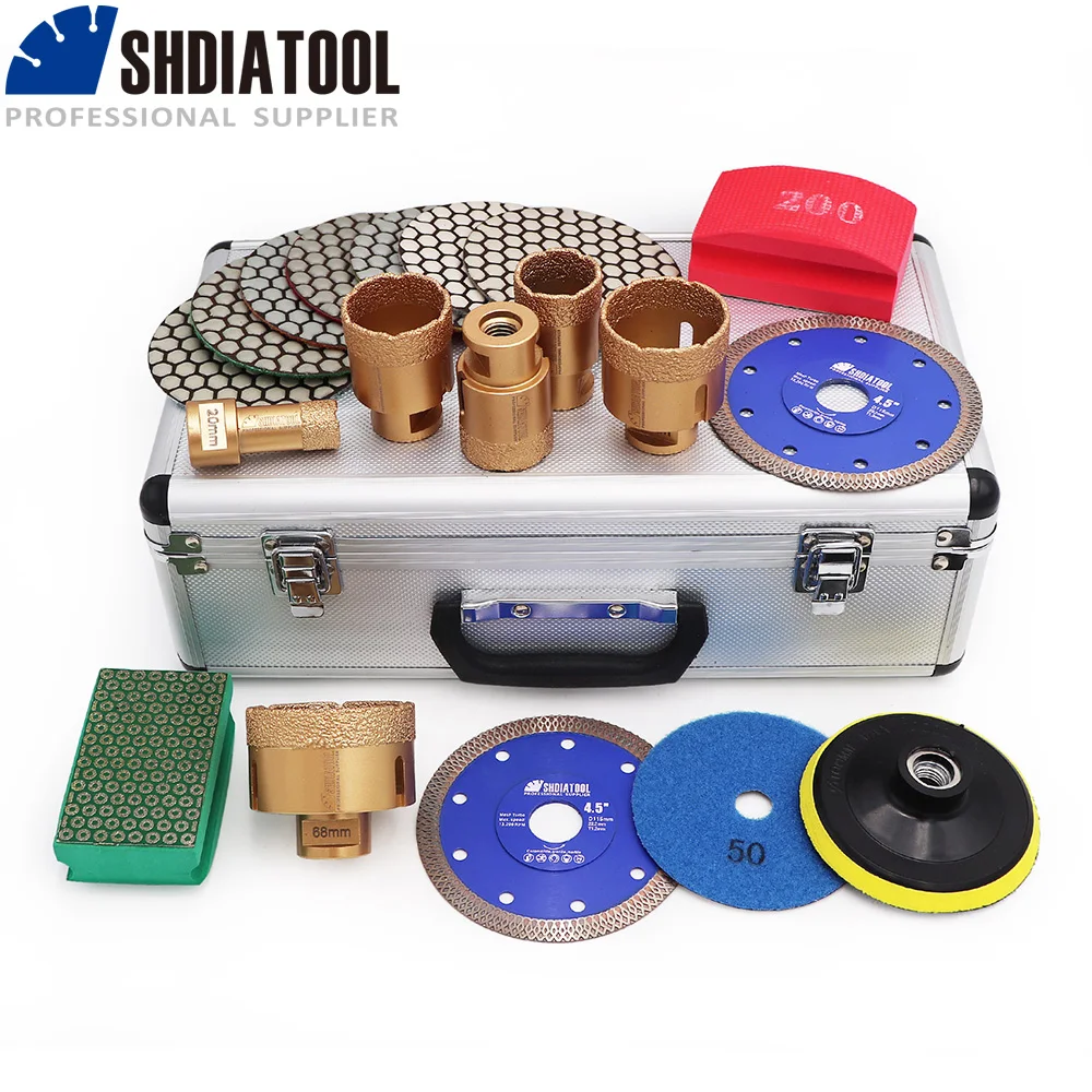 Shdiatool 1set/19pcs Diamond Hole Saw Drill Bit Vacuum Brazed Golden