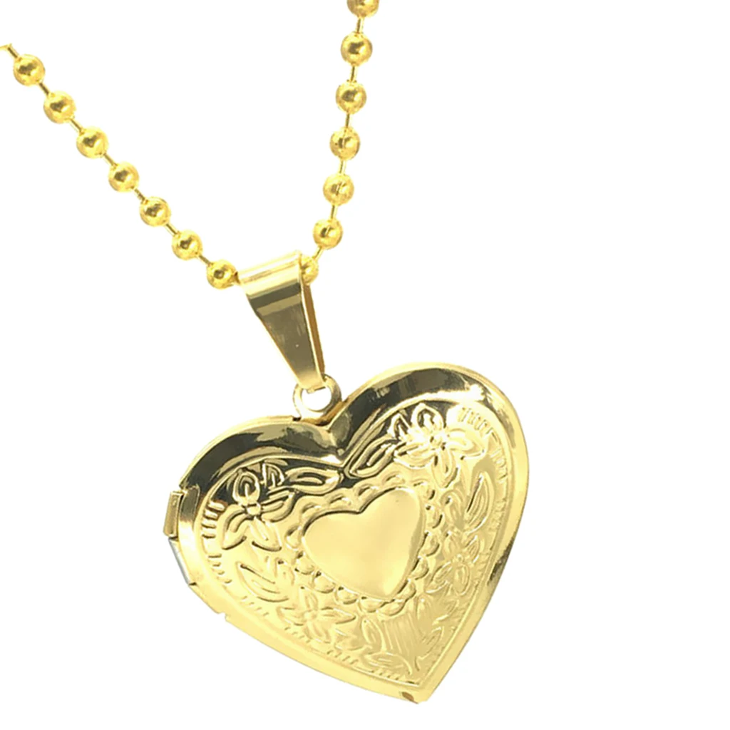 Stainless Steel Gold Plated Photo Picture Lockets Memorial Keepsake Love Heart Necklace Pendant Unisex