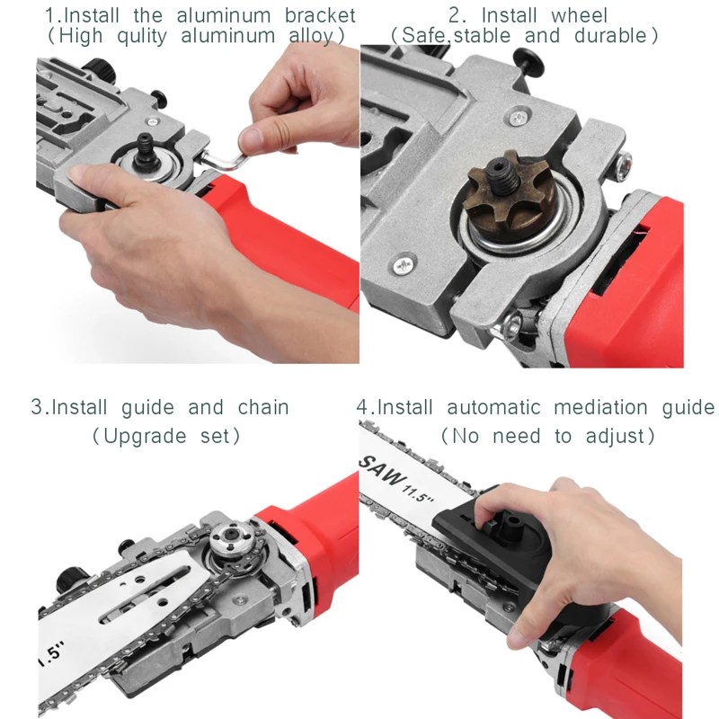 New Upgrade 11.5 Inch Chainsaw Bracket Change 100 Angle Grinder Into M10 Chain Saw Woodworking Power Tool Electric Saw