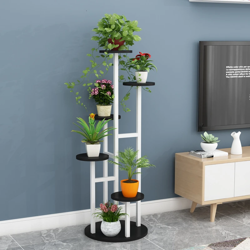 Shelf A Living Room Household Multi-storey Indoor Ground Iron Art Balcony Flowerpot Shelves Flower Rack - Цвет: frameroundboard
