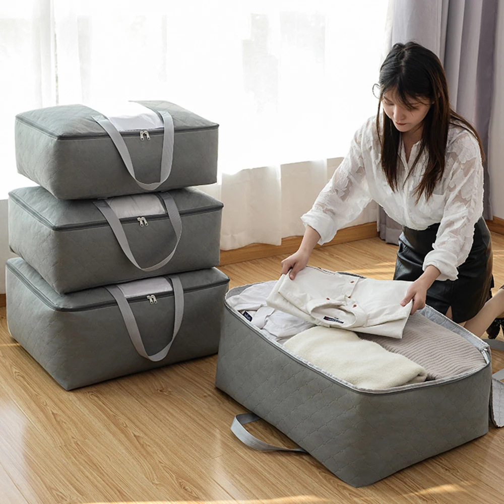 

Quilt Container Storage Bag For Clothes Blanket Portable Non-woven Folding Clothes Pillow Quilt Blanket Storage Box Organizer