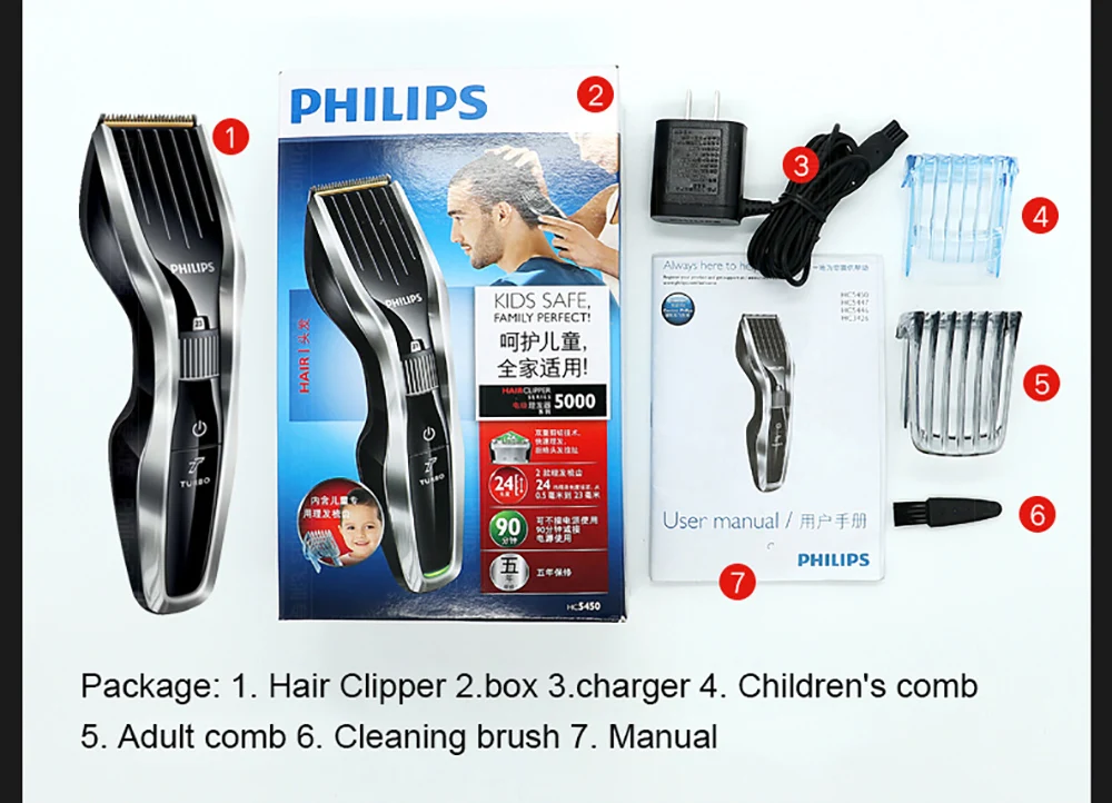 Машинка для стрижки волос Philips HC5450 электробритва с перезаряжаемой моющейся бритвой из титанового сплава для детей и взрослых