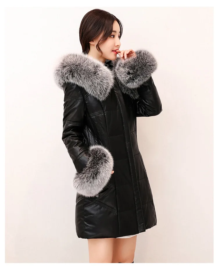 winter sheep skin leather leather leather jacket and long sections down jacket 930