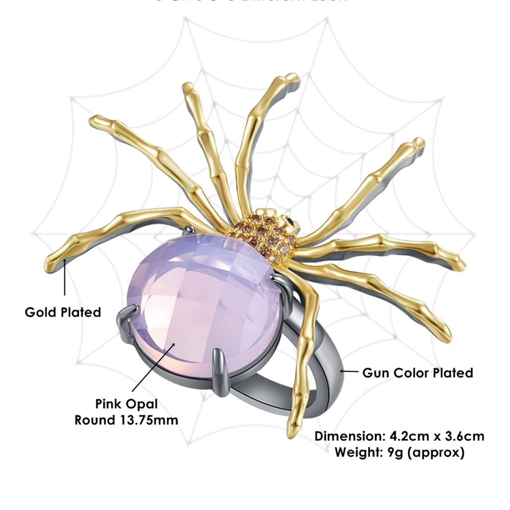 Christmas Gift New Lovely Spider Ring Pink Crystal Jewellery Gold color Female Cool Cute Animal Rings for party