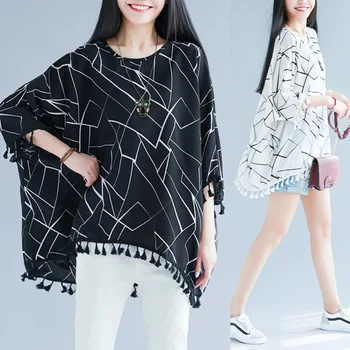 

Plus-sized WOMEN'S Dress 200 of Fat Mm Summer Wear Chiffon Blouse 230 Ultra-Loose-Fit Tassels Batwing Shirt