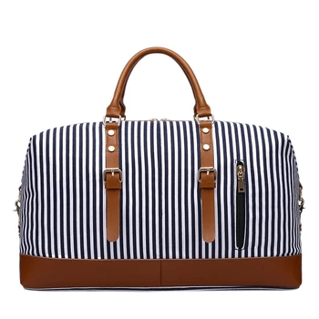 

New Canvas Large-Capacity Fashion Duffel Bag for Women Carry On Weekender Overnight Bag over Sized Blue Strips