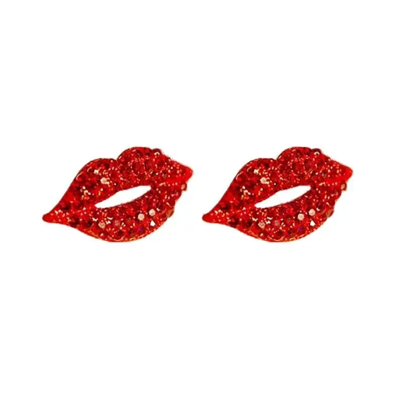 1Pair Red Lips Crystal Stud Earrings For Women Girls Fashion Jewelry stud earrings crystal earrings