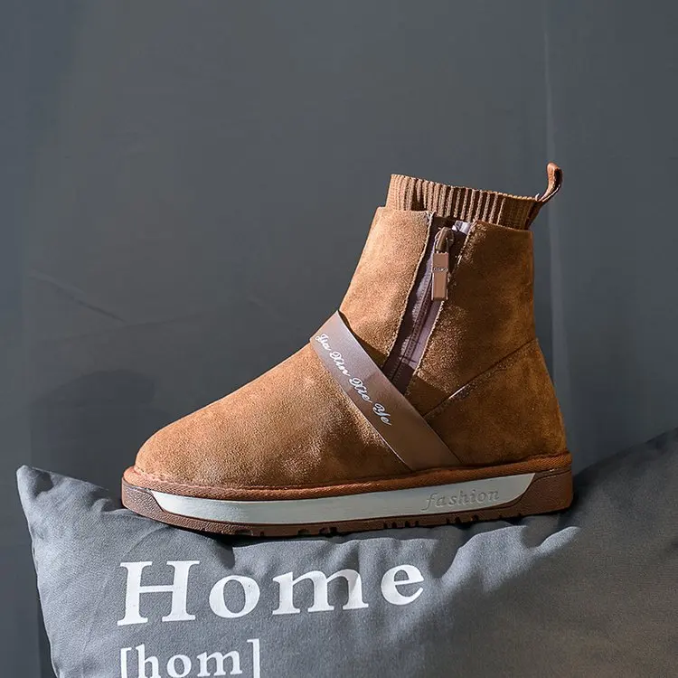 Brown W-Explosion/стильные зимние однотонные полусапожки для студентов и взрослых; модные теплые зимние сапоги на толстой подошве для женщин - Цвет: Brown