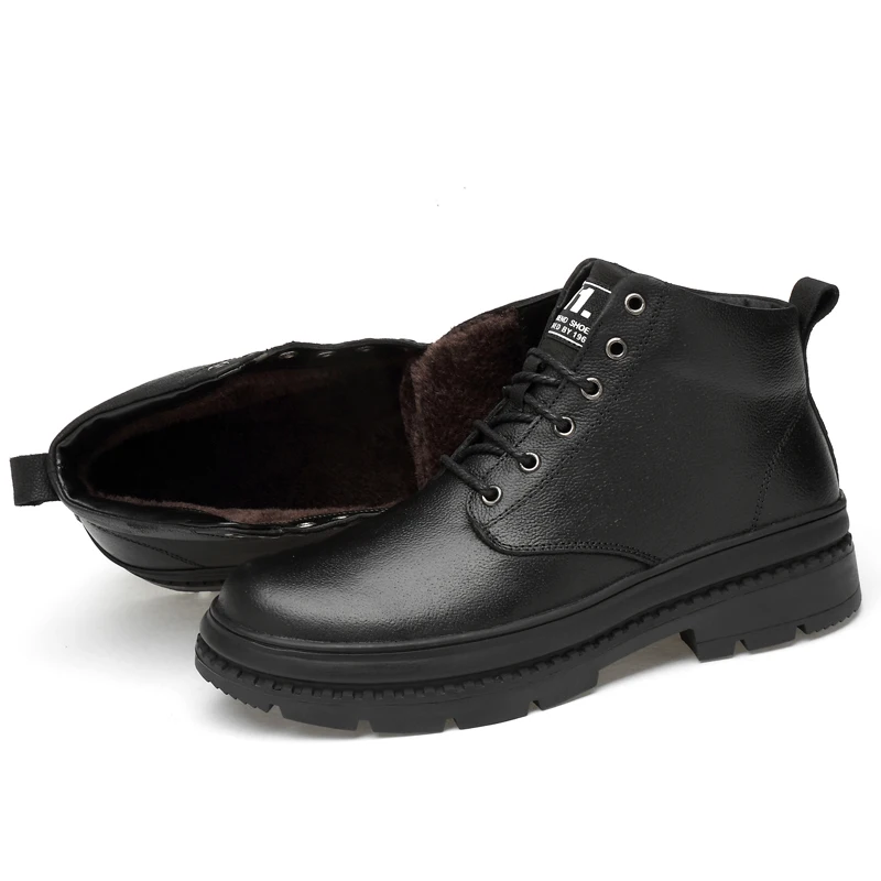 Winter Black Новинка; модные мужские Ботильоны; сезон осень-зима; однотонные зимние ботинки с плюшевой подкладкой; теплые водонепроницаемые мужские ботинки - Цвет: Winter Black