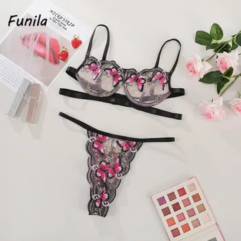 

New Butterfly Sexy Underwear Set Floral Top Bras Brassiere Women Lingerie Set Lace Embroidery Push Up See Through Bra Panties