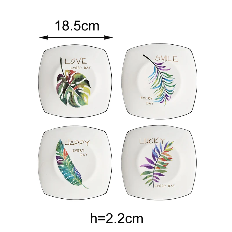 4pcs set Нордические 4 шт. зеленые растения керамическая обеденная тарелка фарфор десерт торт блюдо в стиле вестерн еда говядины тарелки для стейков набор столовой посуды для кухни - Цвет: 4pcs set