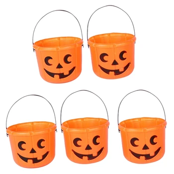 

Halloween Props Kawaii Portable Bucket Children's Candy Bucket House Decoration Cylindrical Orange Bucket