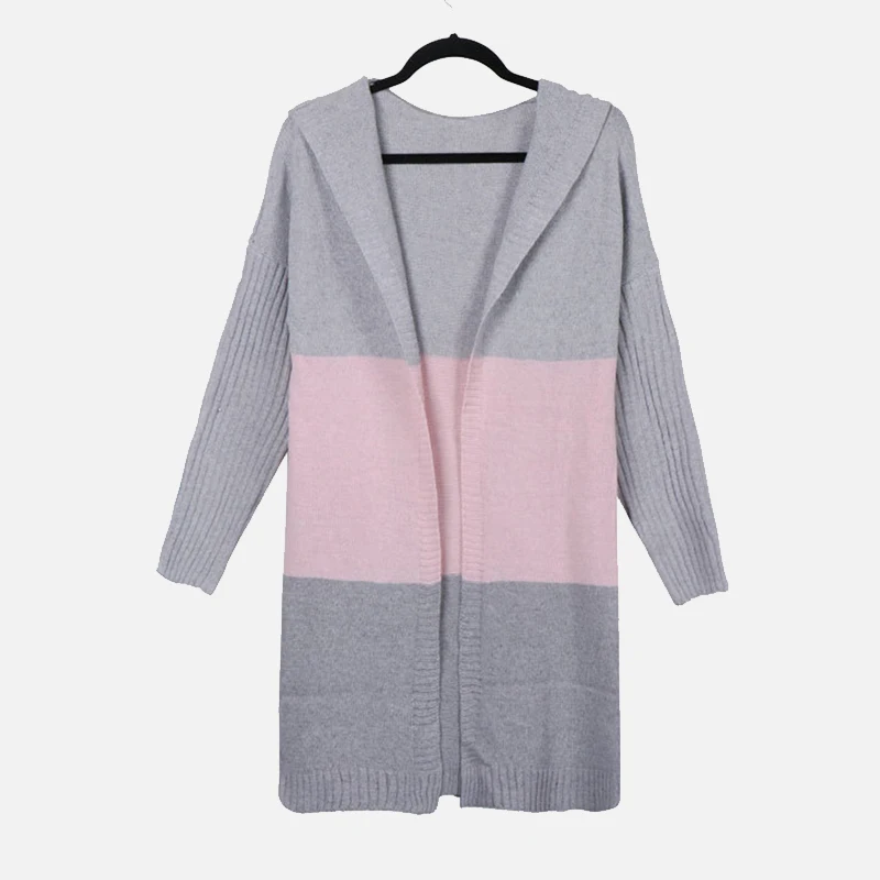 gray pink Вязаный женский кардиган с капюшоном, рукав летучая мышь, в клетку, пэчворк, осень, повседневный, свободный, больше размера плюс, 5XL, женские свитера - Цвет: gray pink