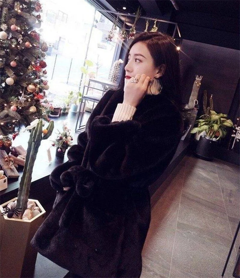 Женское новое пальто из меха кролика рекс зимнее и осеннее Свободное пальто с поясом, теплое женское меховое пальто